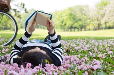 Reading in the flowers